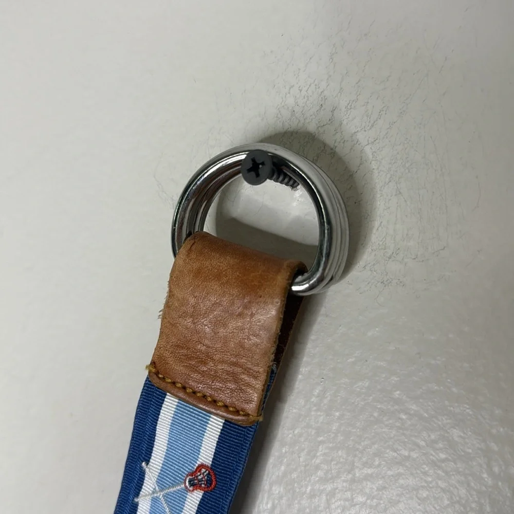 Vineyard Vines Blue and White Belt with Tan Leather Lacrosse Kids Small